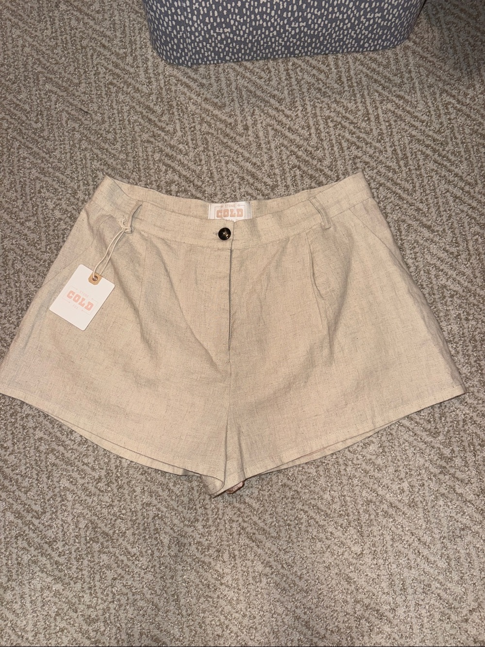 Stone Cold Fox Natural Beige Linen Blend High-Waist Shorts